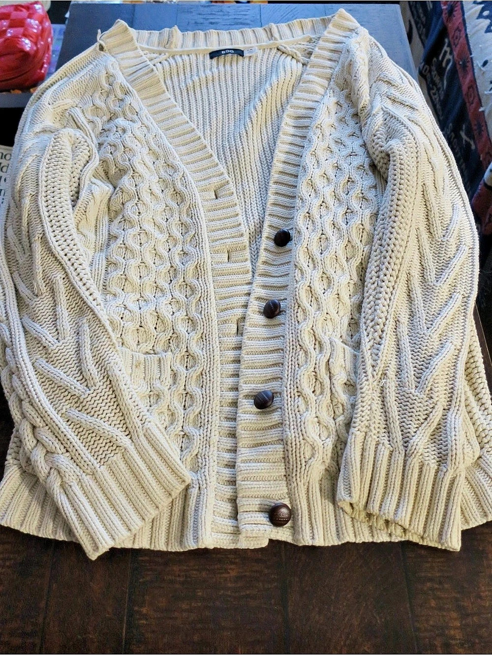 BDG Cable Knit Cardigan Cream Size Medium